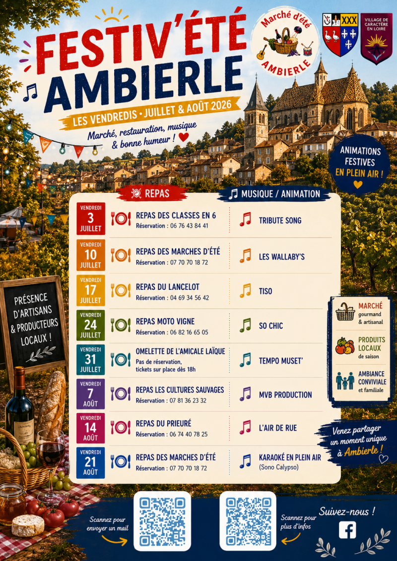 Festiv'été AMBIERLE les vendredis en juillet et août 2026.